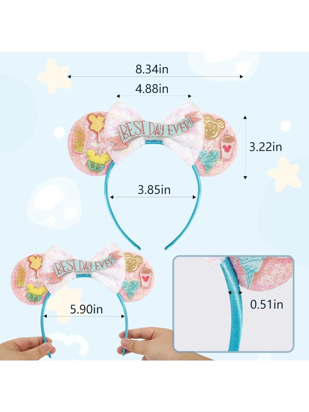 Women Best Day Ever Sequin Halloween Mickey Mouse Headband for Cosplay - Picture 3 of 6